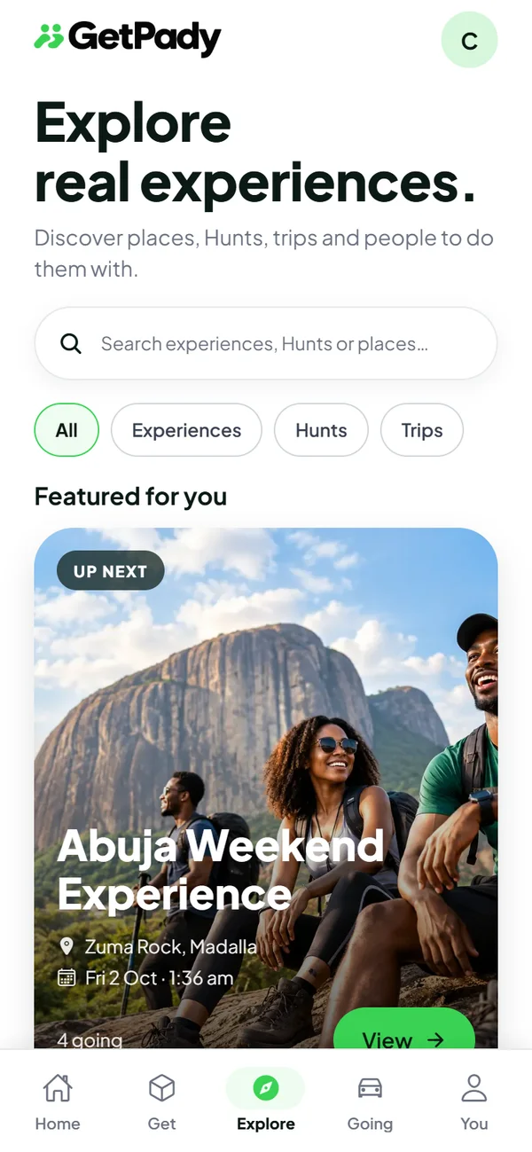 Exploring experiences in the GetPady app
