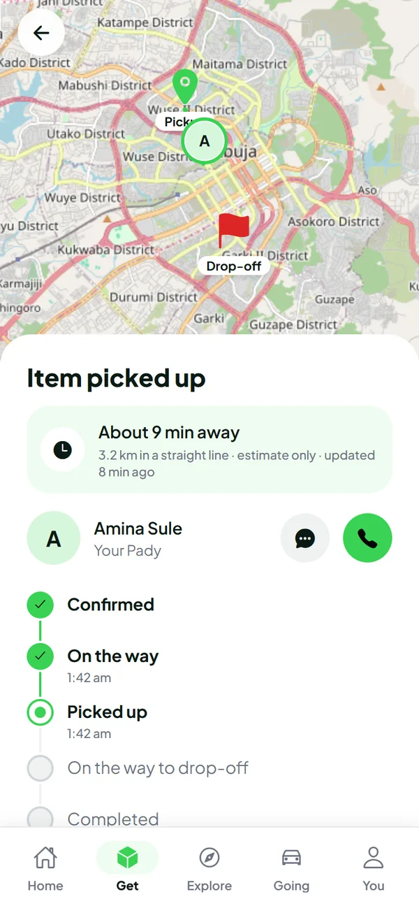 Following a task live on a map in the GetPady app